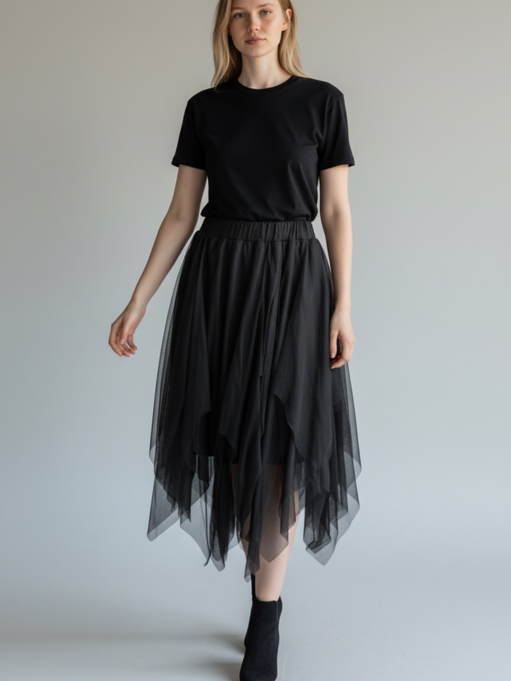 ROMWE Black Asymmetrical Layered Handkerchief Skirt
